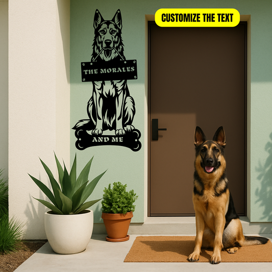 German Shepherd Holding a Sign - Custom Metal Sign