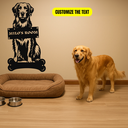 Golden Retriever Holding a Sign - Custom Metal Sign