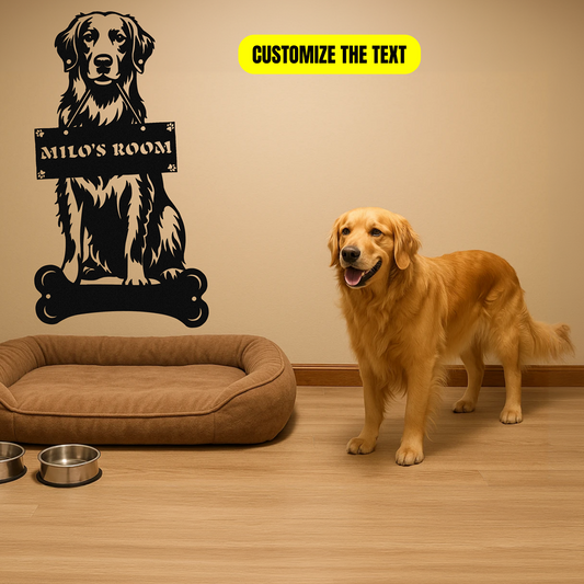 Golden Retriever Holding a Sign - Custom Metal Sign