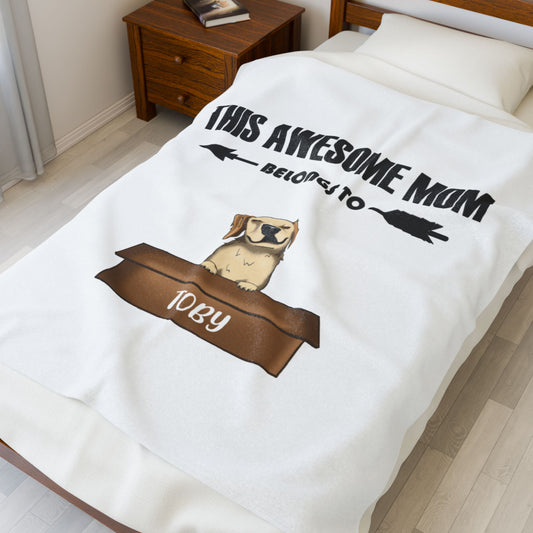 This Awesome Mom Belongs To (Dogs and/or Cats) - Personalized Velveteen Plush Blanket
