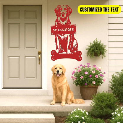 Golden Retriever Holding a Sign - Custom Metal Sign