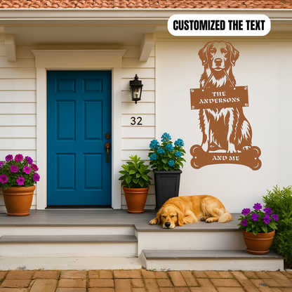 Golden Retriever Holding a Sign - Custom Metal Sign
