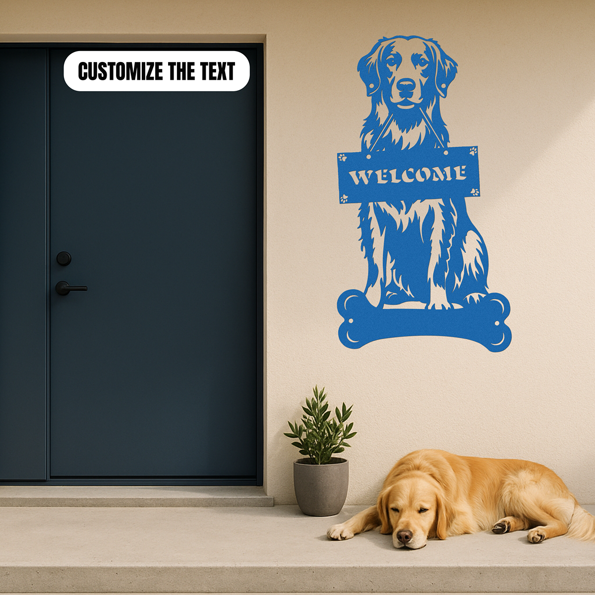 Golden Retriever Holding a Sign - Custom Metal Sign