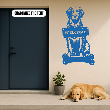 Golden Retriever Holding a Sign - Custom Metal Sign