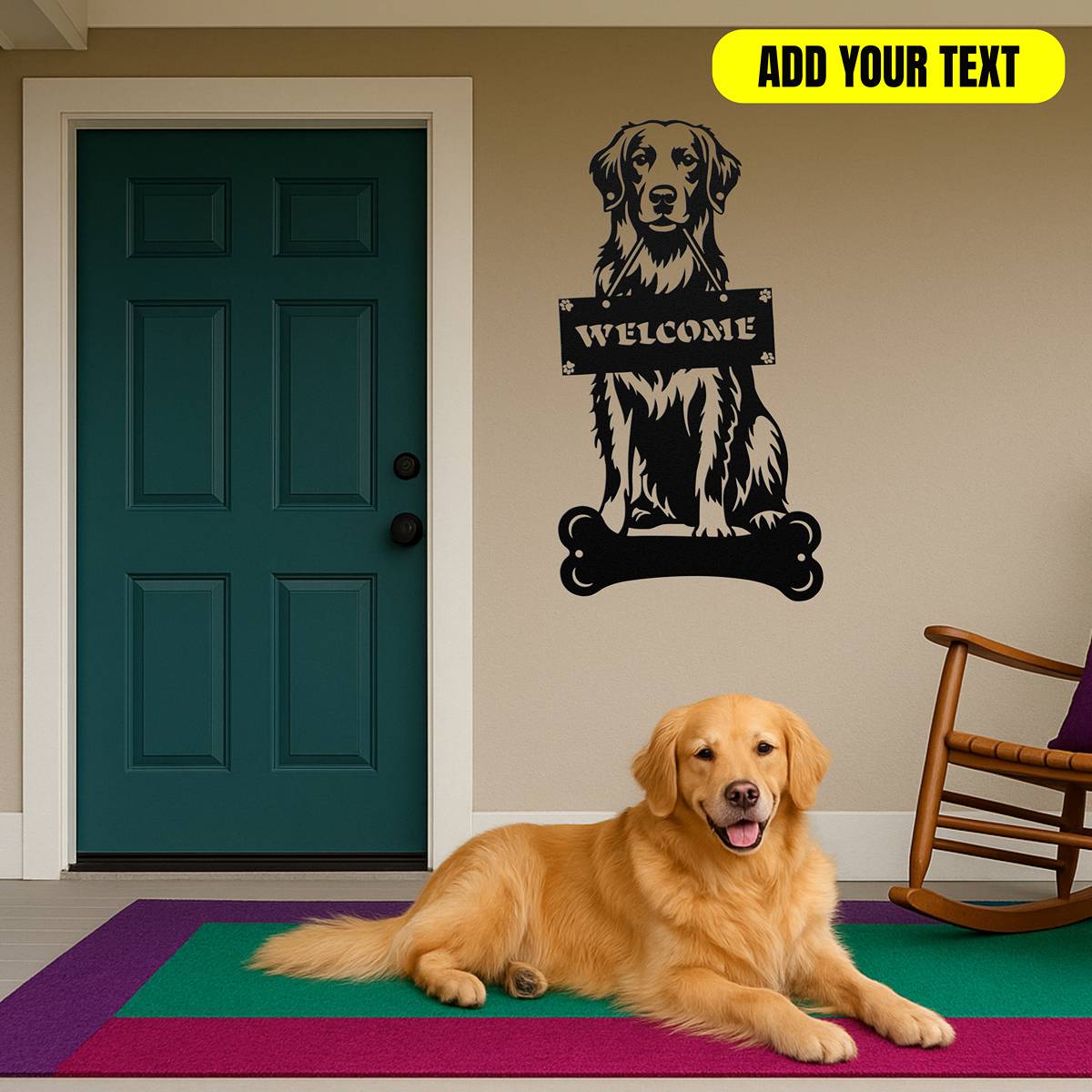 Golden Retriever Holding a Sign - Custom Metal Sign